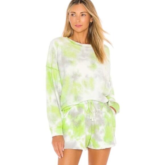 Free People Kelly Washed Tie Dyed Sweatshirt In Citron Gray & Cream Size XS NWOT - Picture 1 of 8